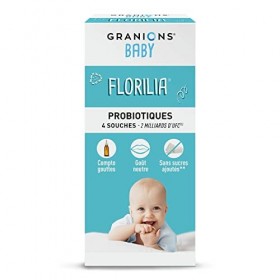 GRANIONS® BABY FLORILIA - 4 souches probiotiques - 2 milliards dUFC - FLORE INTESTINALE - Dès le plue jeune âge - Flacon pip