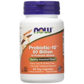 Now Probiotique-10 50 milliards 10 Souches Probiotiques 50 Gélules de Légumes