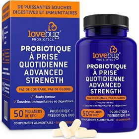 Lovebug Probiotics, Probiotique quotidien de santé digestive de force avancée pour hommes et femmes, 50 milliards dUFC et 10
