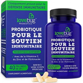 Lovebug Probiotics | Probiotique quotidien de soutien immunitaire pour unisexe, 40 milliards dUFC et 6 souche, comprend de l