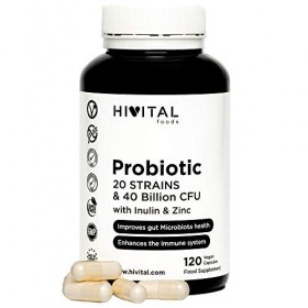 Probiotique 20 SOUCHES 40 MILLIARDS UFC. 120 gélules végétaliennes pour 2 mois de traitement. Aide à améliorer la santé gastr