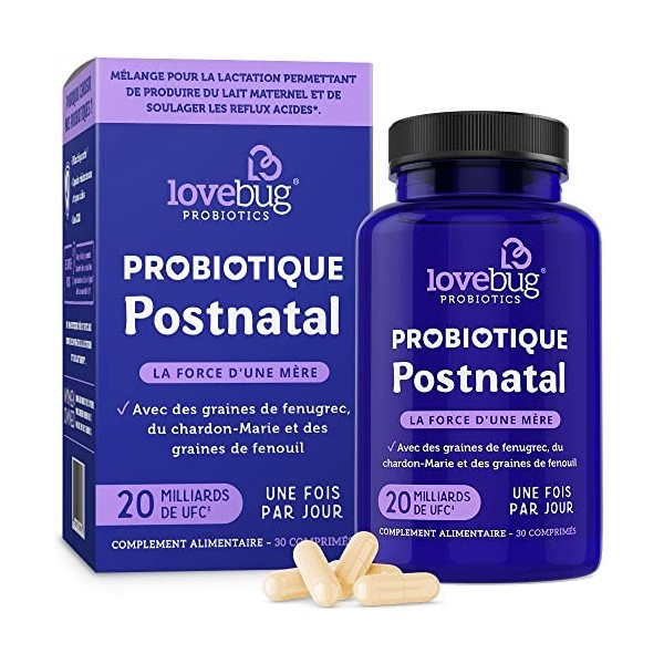 Lovebug Probiotics | Probiotique postnatal | Ingrédients cliniquement étudiés pour production de lait maternel et reflux acid