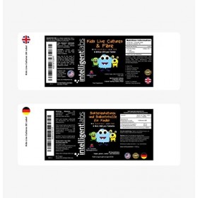 Cultures Vivantes & Fibres pour Enfants par Intelligent Labs, avec Sunfiber et FOS, minimum 6&nbsp;milliards dUFC par comprimé, 6