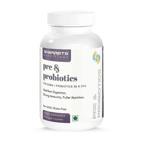 Green Velly Indian Sharrets Pre and Probiotics 30 B cfu Capsule Supplement For Women Men, FOS 80mg, 60 Counts