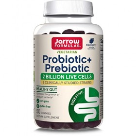 Jarrow Formulas Probiotic+ Prebiotic, 2 Billion CFU+ Prebiotic, 2 Clinically-Studied Strains, 60 Gummies, Optimize Gut Microf
