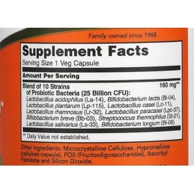 Now Foods, Probio-10, 10 souches de bactéries, 25 milliards de cultures bactériennes, 50 gélules végétaliennes