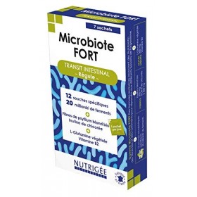 MICROBIOTE FORT TRANSIT INTESTINAL • Nourrir les bonnes bactéries et réguler le transit • PROBIOTIQUES + PRÉBIOTIQUES + NUTRI