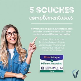 Ultrabiotique Défenses Naturelles - Complément alimentaire immunité - Probiotiques, Vitamine C, Vitamine D - 20 milliards de 