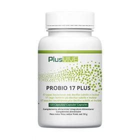 Plusvive - Lot de 180 capsules de 17 souches de probiotiques, enrichies en Bacillus subtilis et inuline