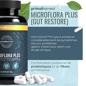 Primal Harvest Darmwohl Plus - 30 portions 2 gélules/jour avec prébiotiques, probiotiques & Mucosave™ FG - Testé cliniqueme