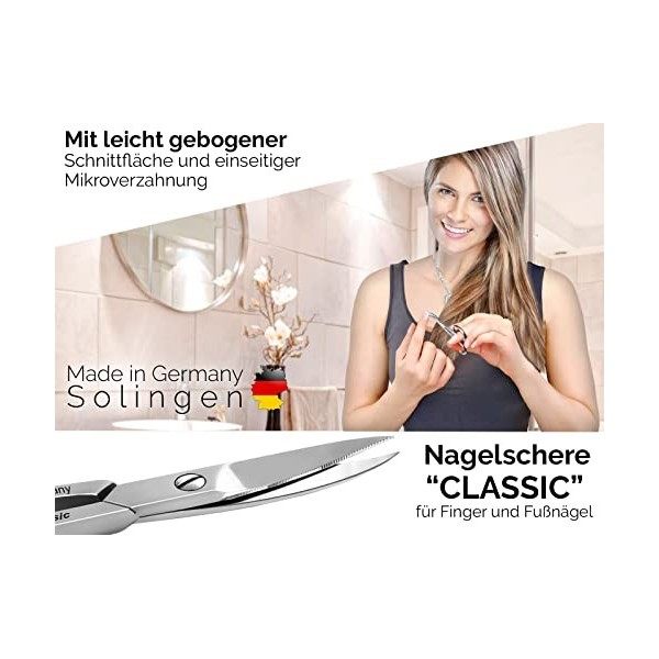 Solingen Classic Ciseaux à ongles avec micro-denture unilatérale - Fabriqués en Allemagne - Surface de coupe extra tranchante