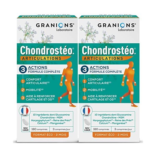 GRANIONS Chondrostéo+ Articulations - 2x180 Comprimés - Glucosamine, Chondroïtine, Msm, Harpagophytum, Bambou [Silicium] Trip