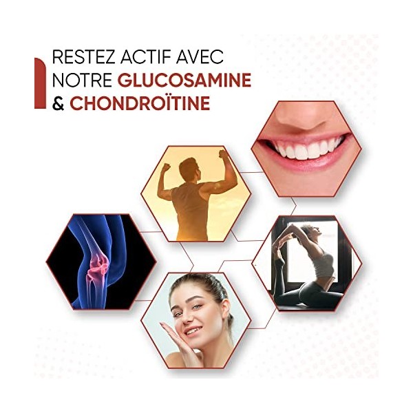 Glucosamine et Chondroïtine Complex 1200mg avec Vitamine C, 180 Gélules Sans Gluten, 3 Mois dApprovisionnement - Complément 