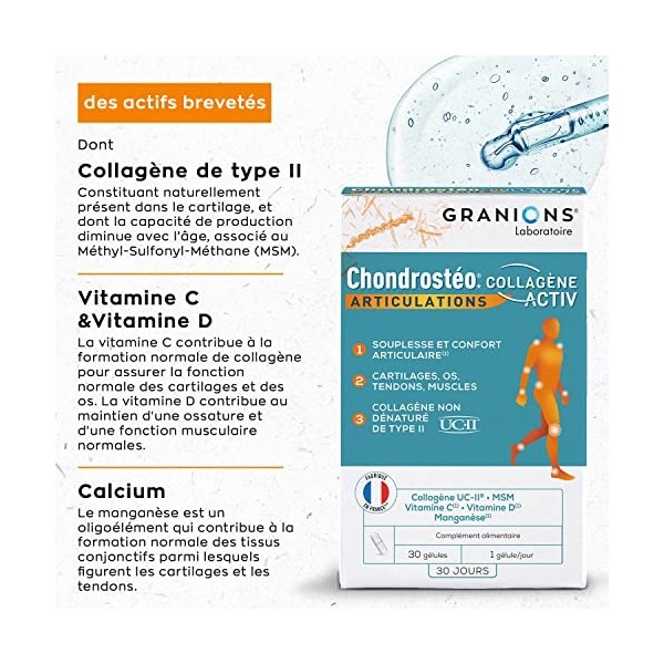 GRANIONS| Chondrostéo+ Collagène Activ | Contribue à la souplesse et au confort articulaire | Mobilité, souplesse, capital o