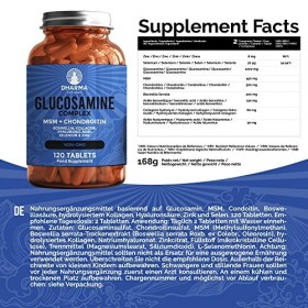 DHARMA Glucosamine avec Chondroïtine, MSM, Collagène, Acide Hyaluronique, Boswellia, Sélénium et Zinc | Pour le soutien des a