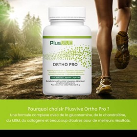 Plusvive - Ortho Pro Lot de 120&nbsp;capsules de glucosamine, chondroïtine, méthyl-sulfonyl-méthane MSM et acide hyaluronique, p