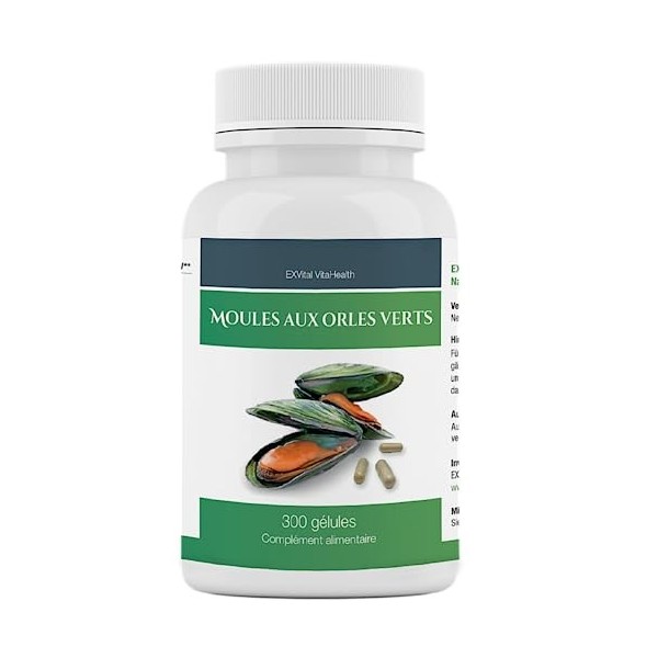 Moules aux orles verts de Nouvelle-Zélande 1500 mg - Oméga 3 et glycosaminoglycanes - 300 gélules de poudre de moules aux orl