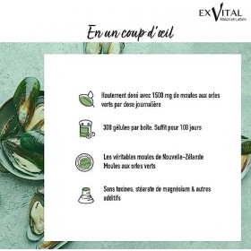 Moules aux orles verts de Nouvelle-Zélande 1500 mg - Oméga 3 et glycosaminoglycanes - 300 gélules de poudre de moules aux orl