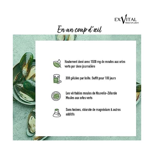 Moules aux orles verts de Nouvelle-Zélande 1500 mg - Oméga 3 et glycosaminoglycanes - 300 gélules de poudre de moules aux orl