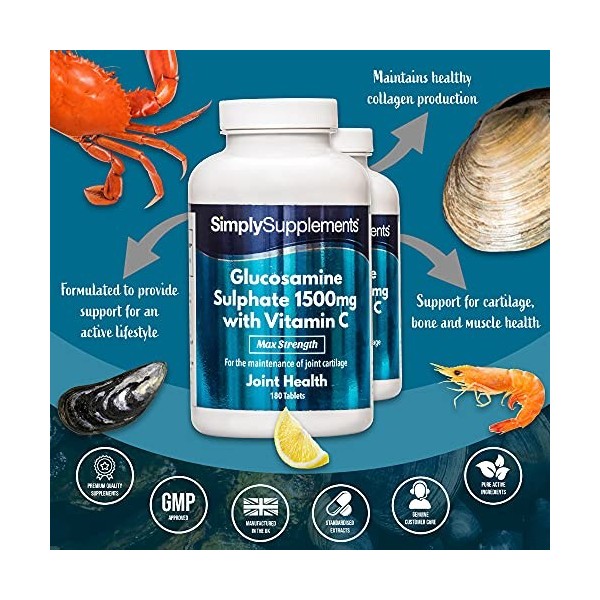 Glucosamine 1500mg et Vitamine C | 360 Comprimés | Jusqu’à 1 an de bienfaits | SimplySupplements