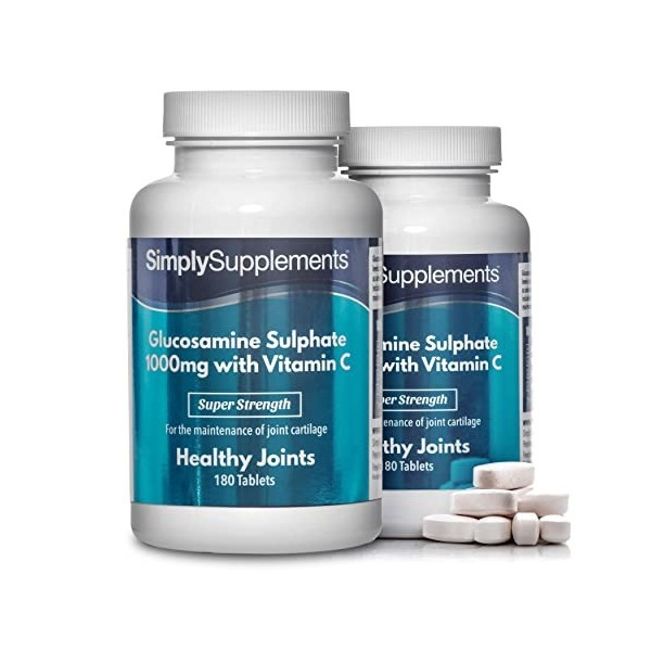 Glucosamine 1000mg avec Vitamine C – 360 comprimés – Jusqu’à 1 an de Bienfaits – SimplySupplements