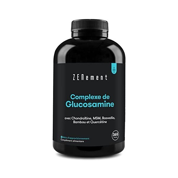 Glucosamine avec Chondroïtine, MSM, Boswellia, Bambou et Quercétine | 365 Gélules | Contre Douleurs Articulaires | Non-GMO, G