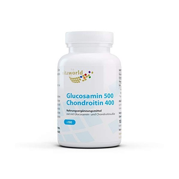 Vita World Pack de 3 Glucosamine 500mg Chondroïtine 400mg 3 x 100 Capsules Made in Germany