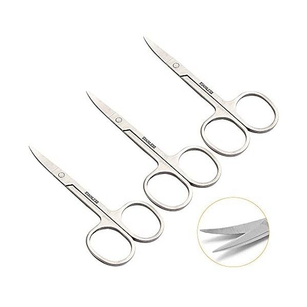 Ciseaux Sourcils Professionnel, 3 pièces Petit Ciseaux Multifonction Voyage en Acier Inoxydable, Ciseaux a Ongles Courbes pou