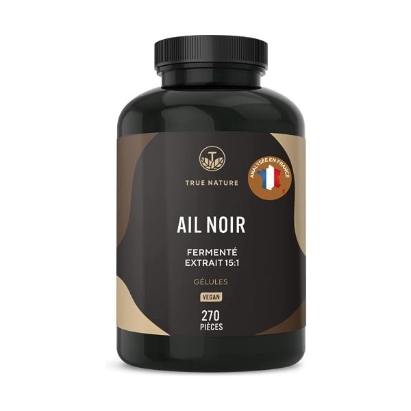 Ail Noir Fermenté Bio - 270 Gélules à 750mg - Extrait 15:1 avec 14,89% Polyphénols et SAC S-Allylcystéine - Fermenté et ino