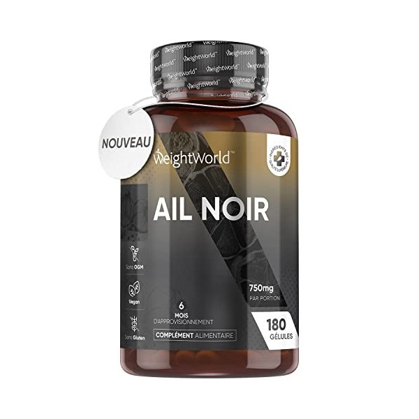 Ail Noir Fermenté 750mg - 180 Gélules Vegan 6Mois - Extrait dAil 15:1 Avec Allicine & S-Allylcystéine - Allium Sativum P