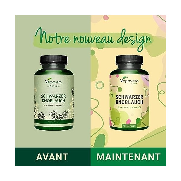 Ail Noir Vegavero® | 11250 mg de poudre 750 mg dExtrait 15:1 | Avec 0,2% de S-allyl-cystéine SAC | Sans Additifs & VEGAN