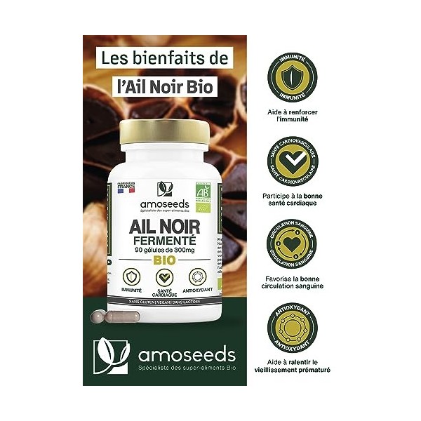 Ail Noir Fermenté BIO | Extra Fort, 900mg / Jour | Contient de la S-Allylcystéine | Santé Cardiaque, Circulation Sanguine, Im