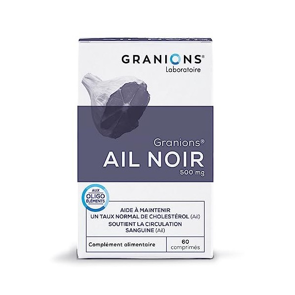 Ail Noir fermenté GRANIONS | Complement Alimentaire cholestérol | Riche en Ail noir fermenté 500 mg avec Selenium + Chrome | 