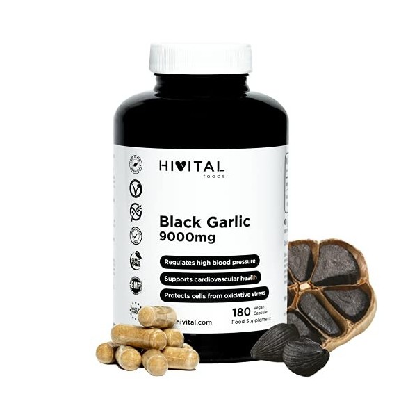 Ail Noir 9000 mg. 180 gélules végétaliennes pour 6 mois. Aide à prévenir les rhumes et autres infections, améliore la circula