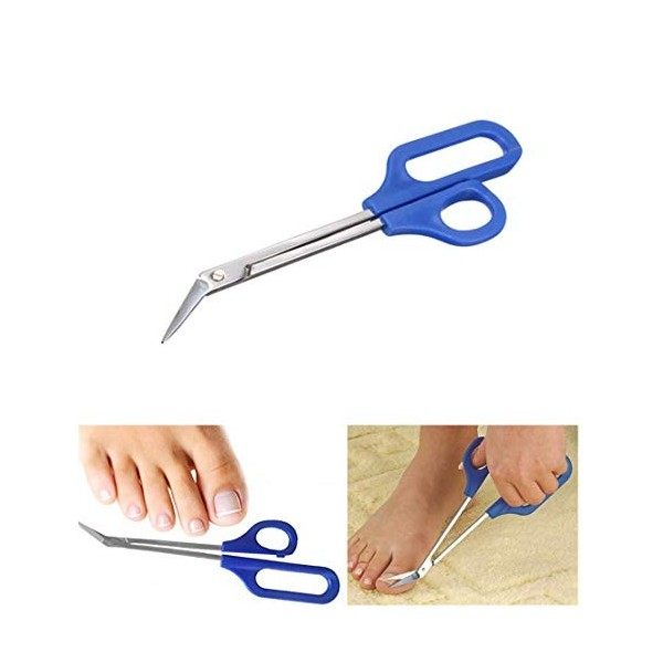 Bsgp Ciseaux à ongles pour les orteils à long manche ergonomique Unisexe Bleu 21 cm