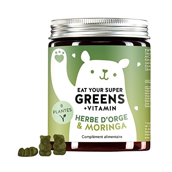 Bears with Benefits Complexe de vitamines et minéraux hautement dosé - 8 superfood - Moringa, herbe dorge, chlorella, zinc, 