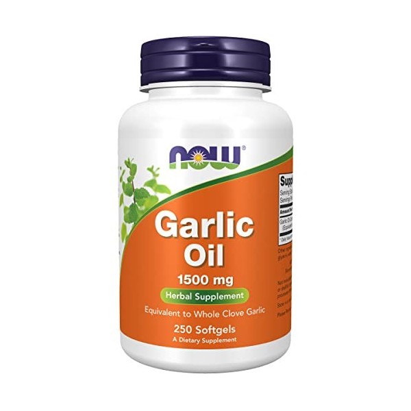 Now Foods, Garlic Oil Huile dAil , 1.500mg, 250 Capsules molles, Testé en Laboratoire, Végétal, Sans Gluten, Sans OGM