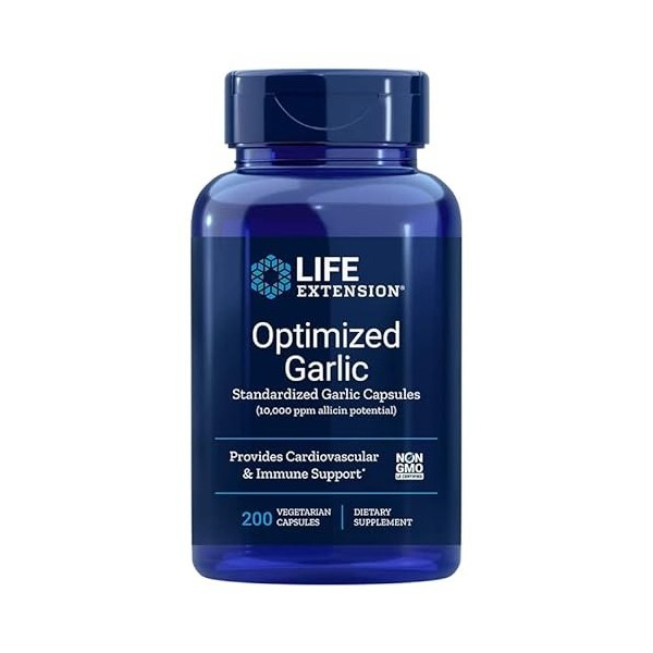 Life Extension, Optimized Garlic Extrait dAil , 200 Capsules végétaliennes, Testé en Laboratoire, Végétarien, Sans Gluten, 