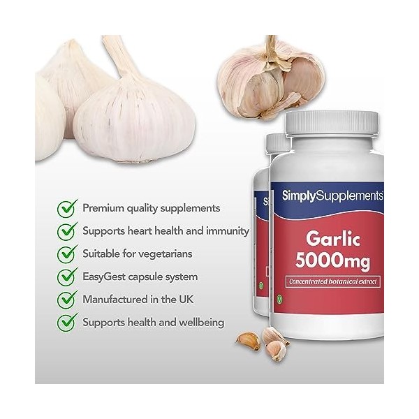 Ail 5000mg | Enrichie en vitamines C & B | 360 Gélules | Adapté aux Végétaliens| Jusqu’à 1 an de bienfaits |SimplySupplements