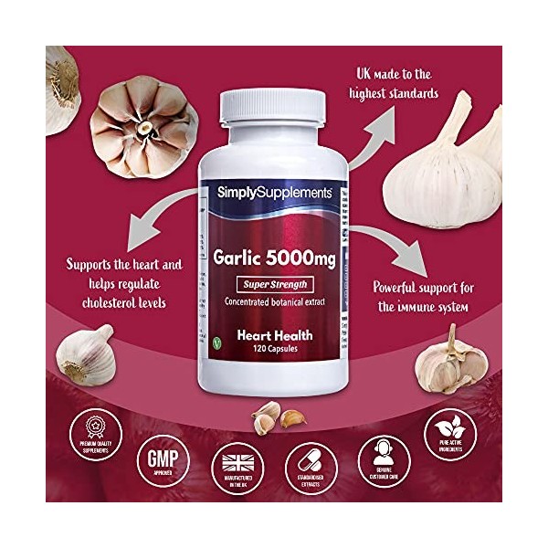 Ail 5000mg |Enrichie en Vitamines C & B |120 Gélules | Adapté aux Végétaliens |Jusqu’à 4 mois de Bienfaits |SimplySupplements