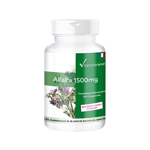 Alfalfa 1500mg – Luzerne - 360 comprimés - ! POUR 4 MOIS ! – Végan - Flacon avantageux