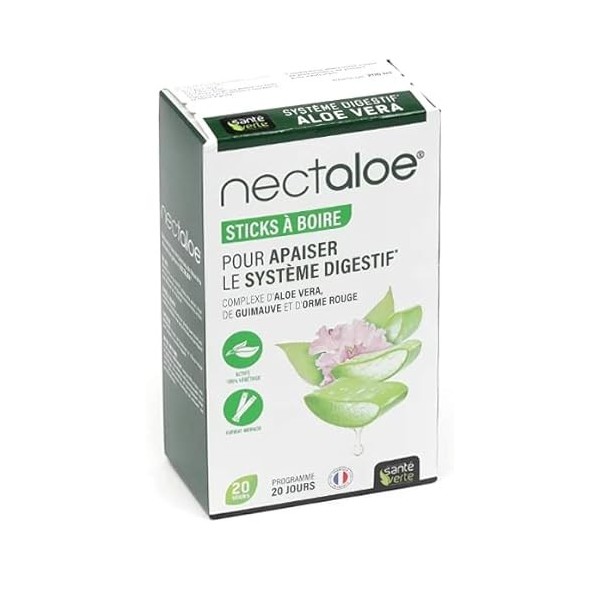 Santé Verte - Nectaloe Pour APAISER le SYSTEME DIGESTIF àa base de ALOE VERA- Lot de 2 Boites de 20 sticks