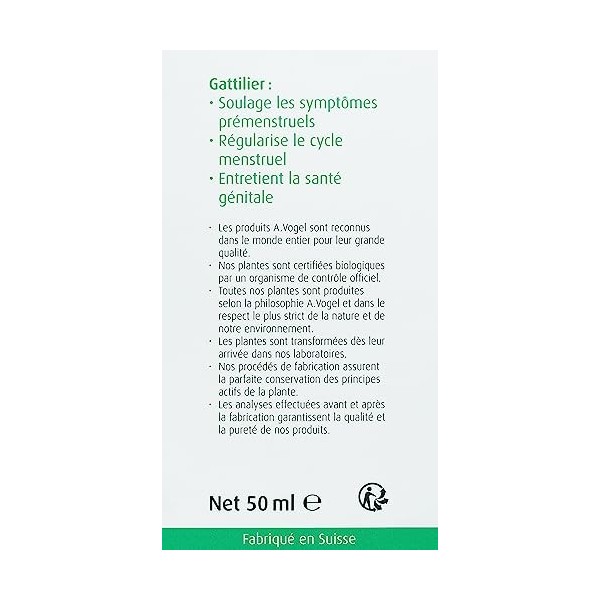 A.VOGEL - Gattilier - Complément Alimentaire à Base dExtrait de Plante - Actions Ciblées Cycle Menstruel - Certifié V-Label 