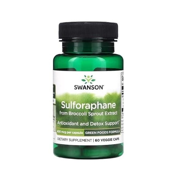 Swanson Sulforaphane from Brocoli Sprout Extract, 400 mcg, 60 vcaps, soutien naturel pour la désintoxication et les antioxyda