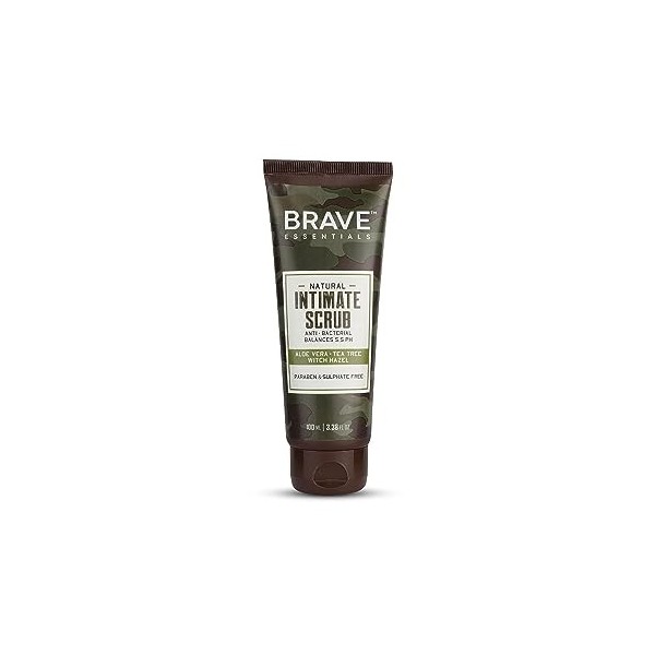 Brave Essentials Men Intimate Scrub équilibre le pH de 5,5, apaise la peau et soulage les démangeaisons avec de lhuile darb