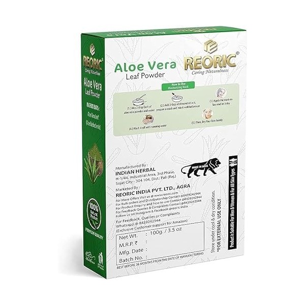 Poudre de feuille daloe vera 100 % naturelle Aloe Barbaensis pour soins de la peau et des cheveux - 100g 