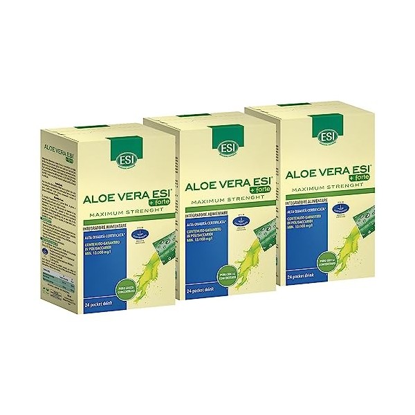 ESI Aloe Vera +FORTE - 24 Pocket Drink, Force maximale - Complément alimentaire à base de feuilles daloe vera, pour le bien-