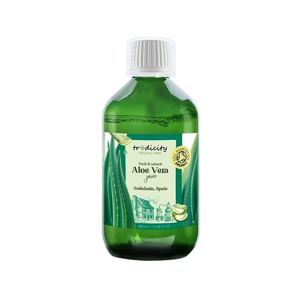 Concentré daloe vera 100% pur et naturel, issu de laloe vera espagnol pressé à froid et cultivé de manière biologique 500 