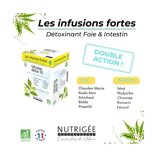 Infusion Détox 10 Bio • Détoxinant Foie & Intestin • Huiles essentielles Menthe Poivrée & Citron • Issue de l’agriculture Bio