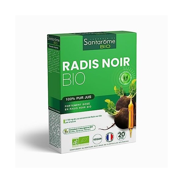 Santarome Bio - Radis Noir Bio | Complément Alimentaire Foie et Digestion | Ballonnements, Digestion Difficile - Plantes Bio 